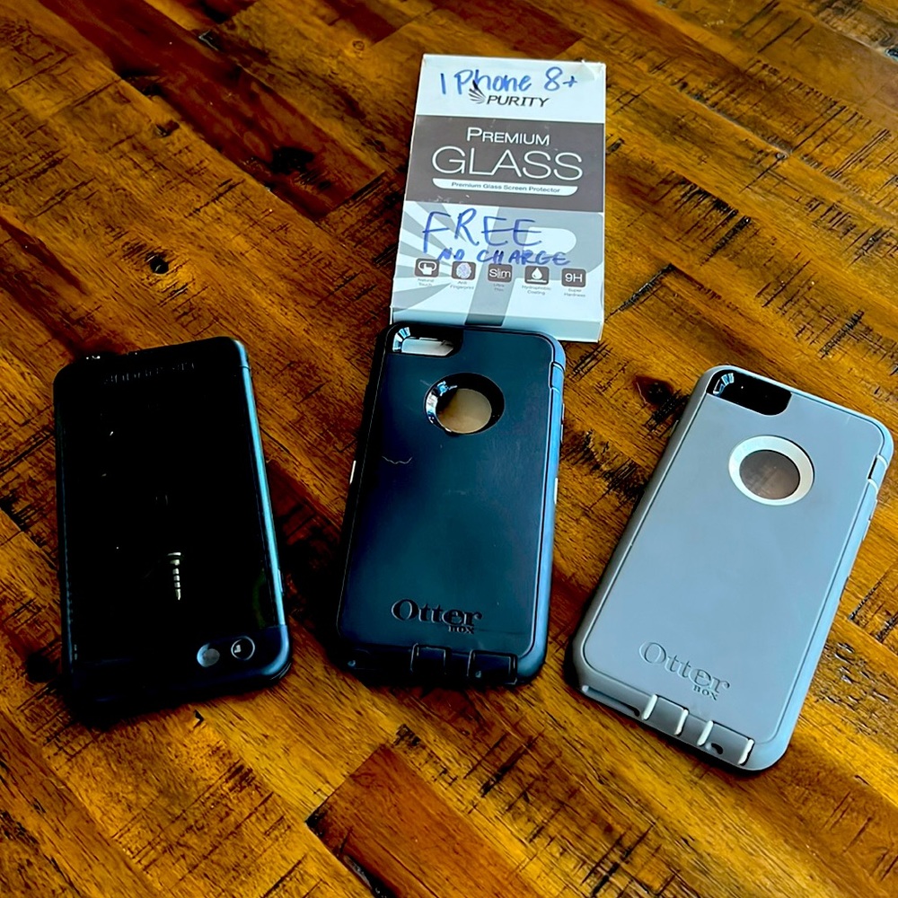 A trio of cases for an IPhone 8+. With Glass Premium Protections